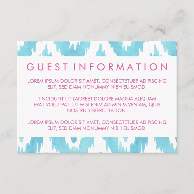 Blue Ikat Guest Information Enclosure Card (Front)