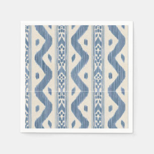 Blue Ikat Stripe on Cream, Coastal Bar Napkin