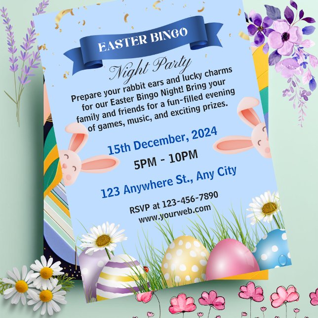 Blue Illustrat Easter Bingo Night Party Invitation (Creator Uploaded)