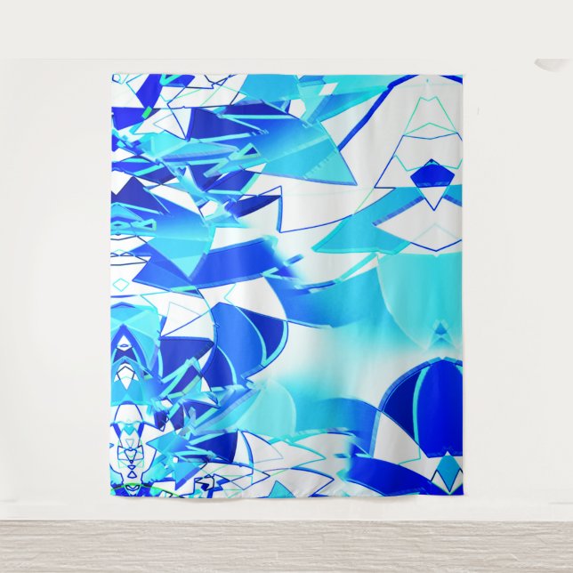 Blue image clippings twisted irregularly tapestry (Front)