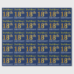 Blue, Imitation Gold Look "18th BIRTHDAY" Wrapping Paper
