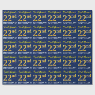 Blue, Imitation Gold Look "22nd BIRTHDAY" Wrapping Paper