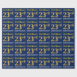 Blue, Imitation Gold Look "23rd BIRTHDAY" Wrapping Paper