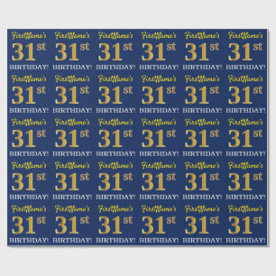 Blue, Imitation Gold Look "31st BIRTHDAY" Wrapping Paper
