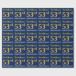Blue, Imitation Gold Look "53rd BIRTHDAY" Wrapping Paper