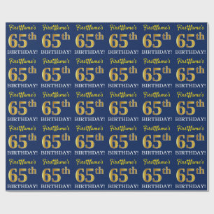 Blue, Imitation Gold Look "65th BIRTHDAY" Wrapping Paper