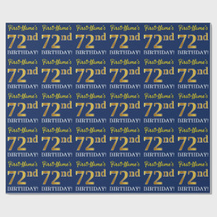 Blue, Imitation Gold Look "72nd BIRTHDAY" Wrapping Paper