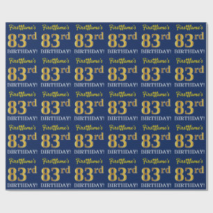 Blue, Imitation Gold Look "83rd BIRTHDAY" Wrapping Paper