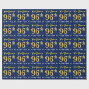 Blue, Imitation Gold Look "96th BIRTHDAY" Wrapping Paper