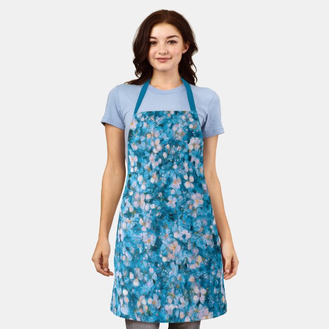 Blue Impressionism Flowers Apron (Worn)