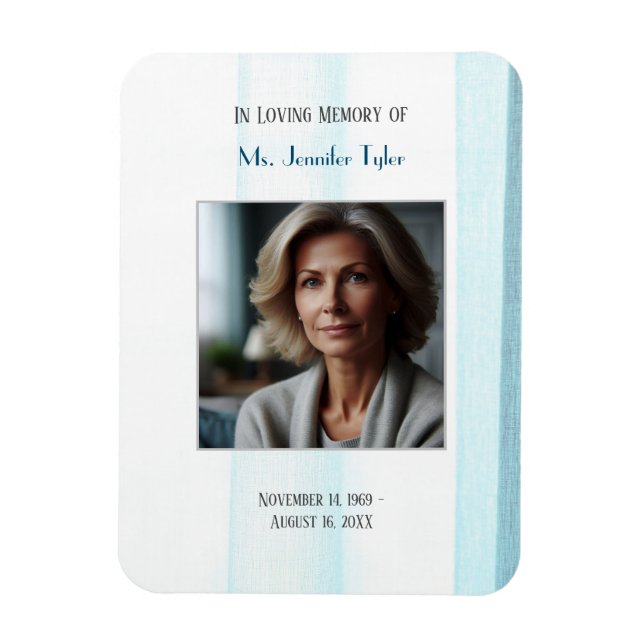 Blue In Loving Memory Elegant Funeral Memorial Magnet (Vertical)