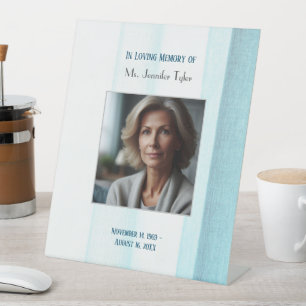Blue In Loving Memory Elegant Funeral Memorial Pedestal Sign