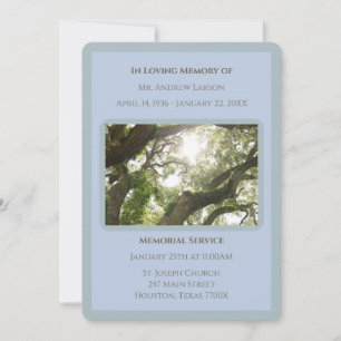 Blue In Loving Memory Trees Memorial Funeral Invitation