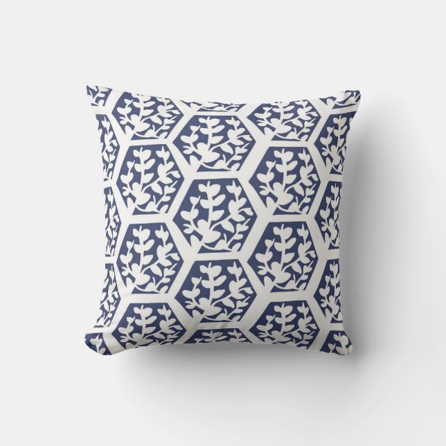 Blue Indian Block Print Inspired Outdoor Cushion (Front)