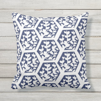 Blue Indian Block Print Inspired Outdoor Cushion