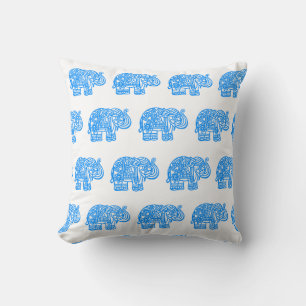 Blue Indian Elephant Throw Pillow