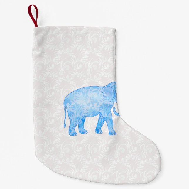 Blue Indian Pattern Elephant Small Christmas Stocking (Front)