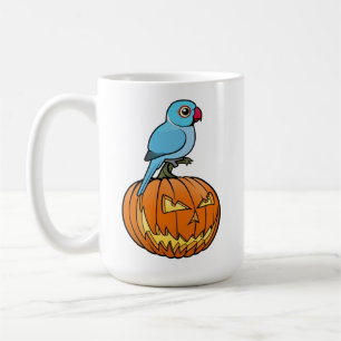 Blue Indian Ringneck on Pumpkin Halloween Coffee Mug