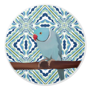 Blue Indian Ringneck Parakeet Ceramic Knob