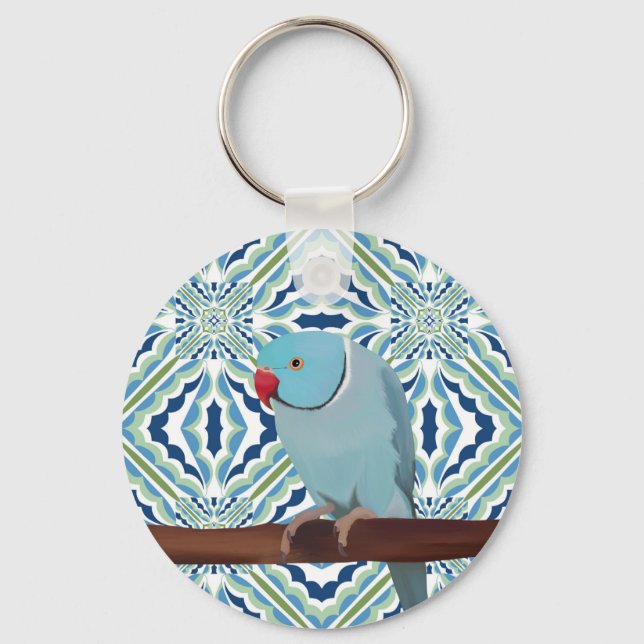 Blue Indian Ringneck Parakeet Key Ring (Front)