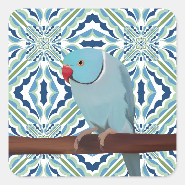 Blue Indian Ringneck Parakeet Square Sticker (Front)