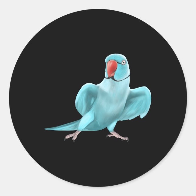 Blue Indian Ringneck Parrot Bird Classic Round Sticker (Front)