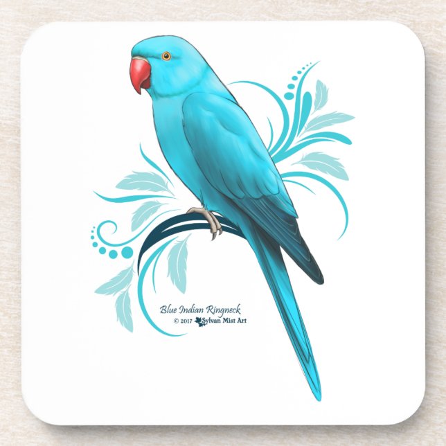 Blue Indian Ringneck Parrot Coaster (Front)