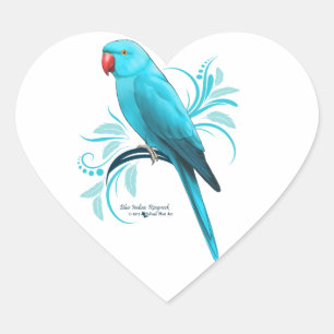 Blue Indian Ringneck Parrot Heart Sticker