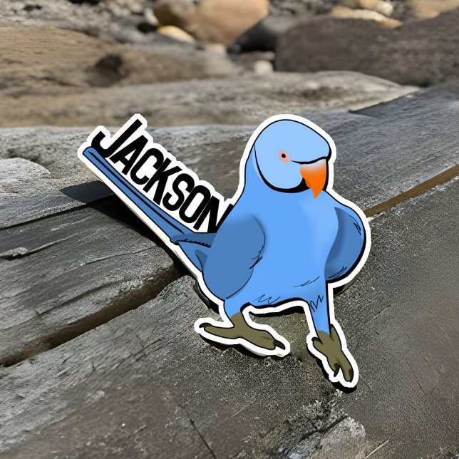 Blue Indian Ringneck Parrot Pet Bird Name Cute Fun (Personalized Indian Ringneck Parakeet sticker)