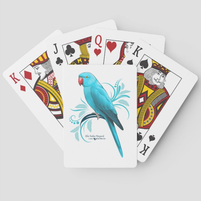 Blue Indian Ringneck Parrot Playing Cards (Back)