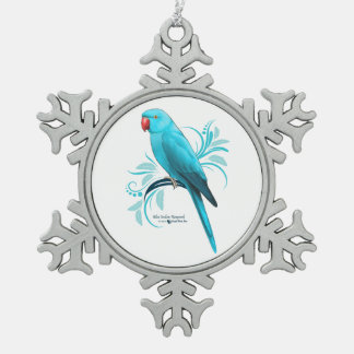 Blue Indian Ringneck Parrot Snowflake Pewter Christmas Ornament