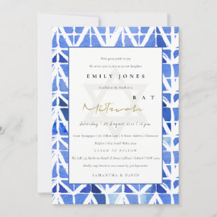 BLUE INDIGO CHEVRON PATTERN BAT BAR MITZVAH INVITE