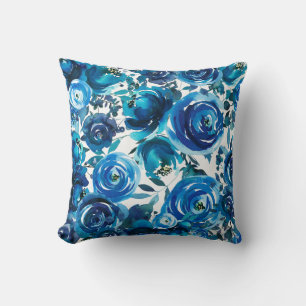 Blue Indigo Floral Flowers Elegant Shabby Chic Cushion
