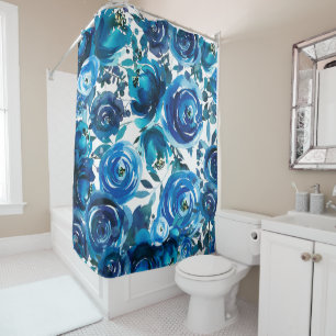 Blue Indigo Floral Flowers Elegant Shabby Chic Shower Curtain