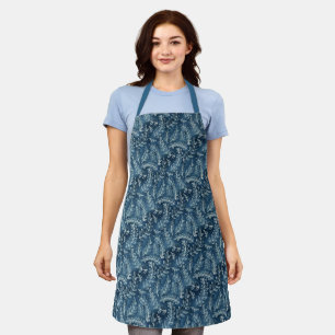 Blue Indigo Leaves Twigs Pattern Apron