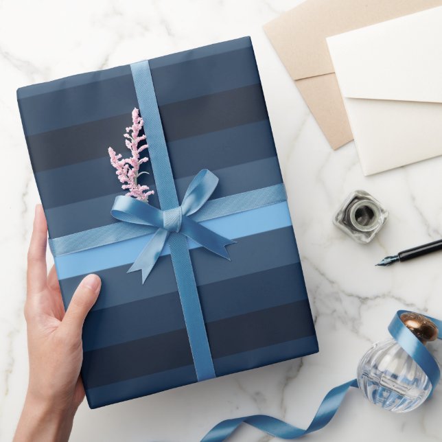 Blue Indigo Striped Wrapping Paper (Gifting)