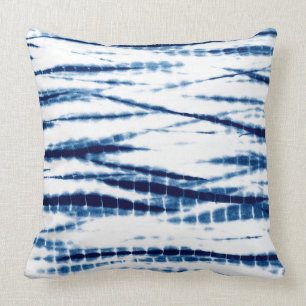 Blue Indigo Tie Dye Shibori StripeThrow Pillow