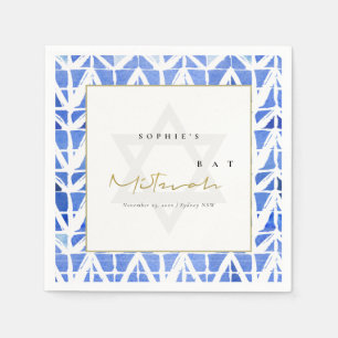 BLUE INDIGO WATERCOLOR CHEVRON BAR BAT MITZVAH NAPKIN
