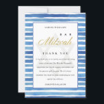 BLUE INDIGO WATERCOLOR STRIPES BAT BAR MITZVAH THANK YOU CARD<br><div class="desc">If you need any further customisation please feel free to message me on yellowfebstudio@gmail.com.</div>