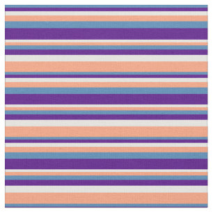 Blue, Indigo, White & Light Salmon Pattern Fabric