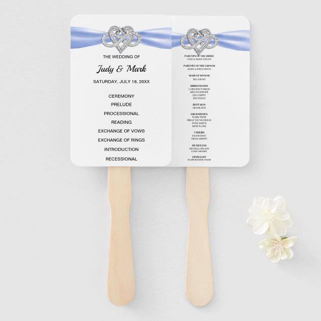 Blue Infinity Heart Wedding Program Fans (Front and Back)