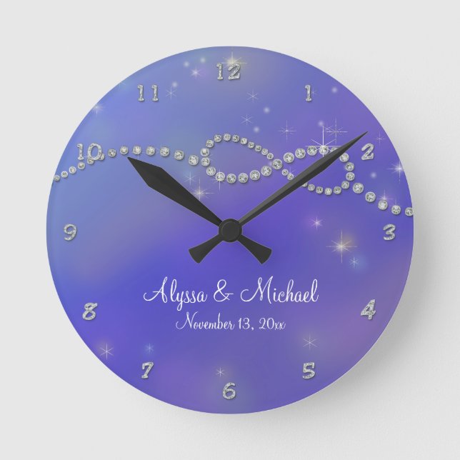 Blue Infinity Symbol Sign Infinite Love Twinkling Round Clock (Front)