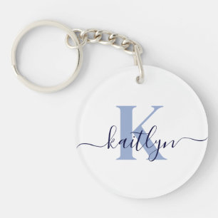 Blue Initial Name Monogrammed Key Ring