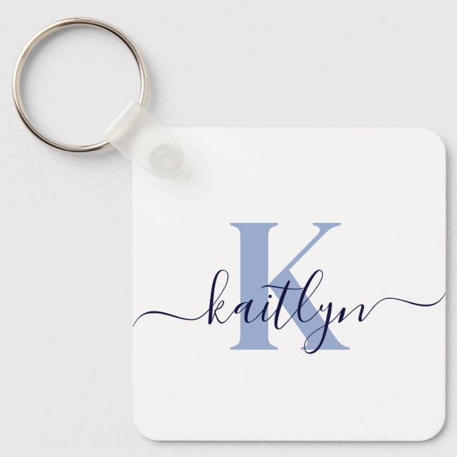 Blue Initial Name Monogrammed Key Ring (Front)