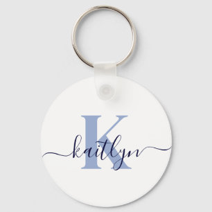 Blue Initial Name Monogrammed Key Ring