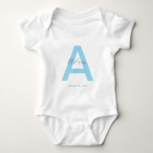 Blue Initial Name Personalised Baby Bodysuit