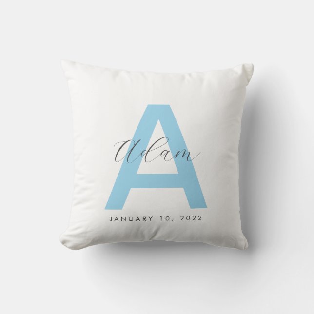 Blue Initial Name Personalised Cushion (Front)