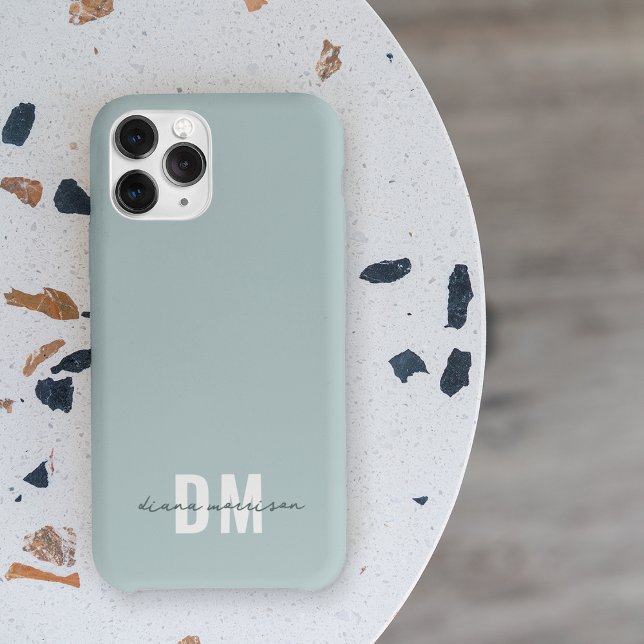 Blue & Initial Script Calligraphy Name Monogram iPhone Case (Creator Uploaded)