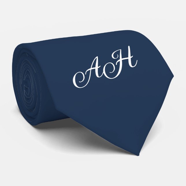 Blue Initials Groomsmen Monogram Monogrammed  Tie (Rolled)