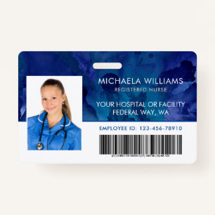 Blue Ink Employee Photo RN Hospital Barcode ID ID Badge